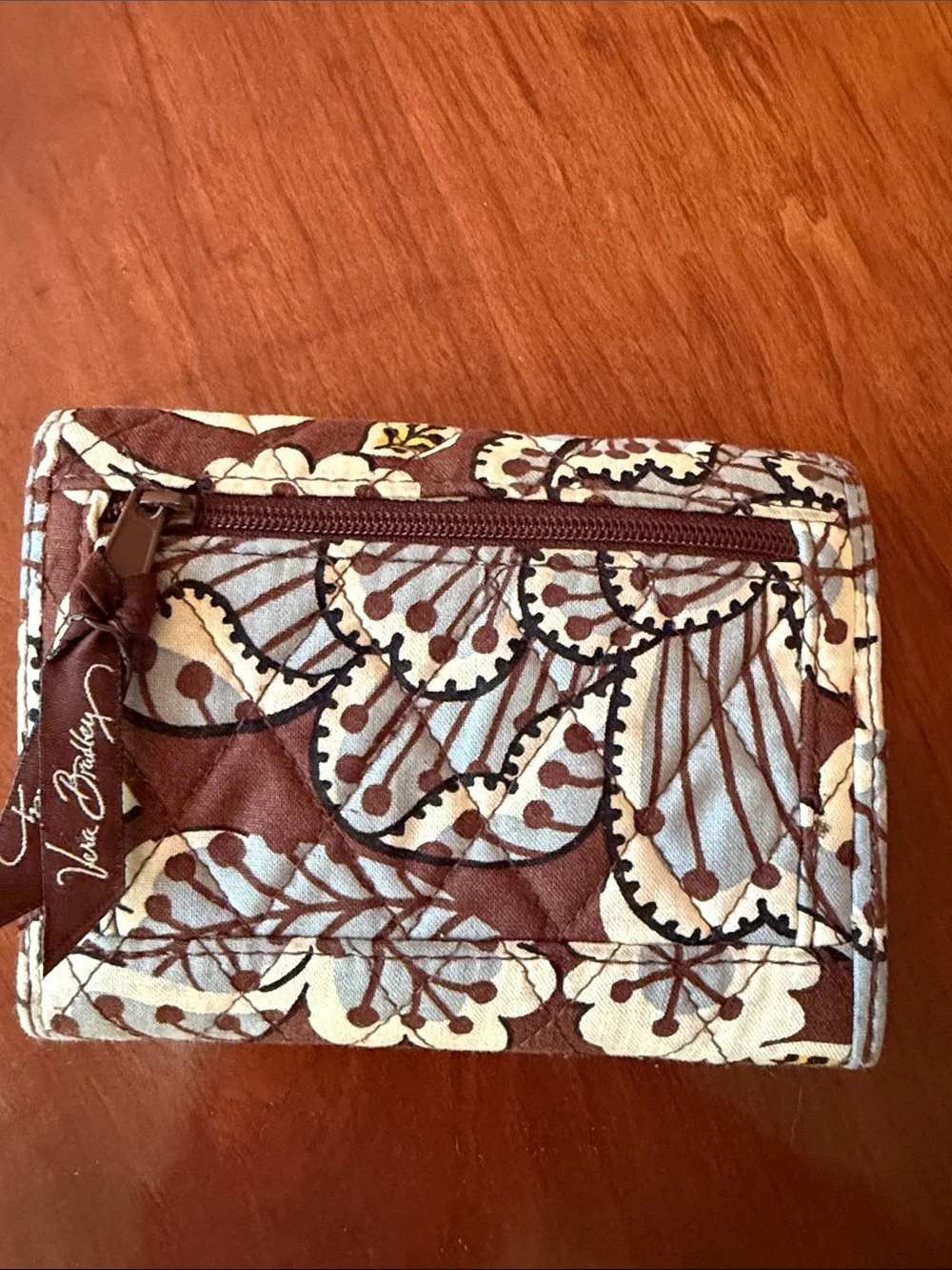Vera Bradley Small Brown/ tan Floral Quilted trifold Wallet